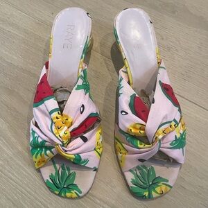 RAYE Pink and Green Tropical Print Mules